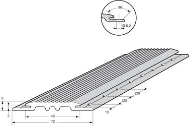 Raw aluminium threshhold profile, with holes