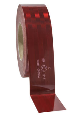 Sicherheitsstreifen ECE 104, rot, selbstklebend, zur Markierung von Fahrzeugen über 6 m und 3,5 t. 1 Karton à 1 Rolle Klebeband