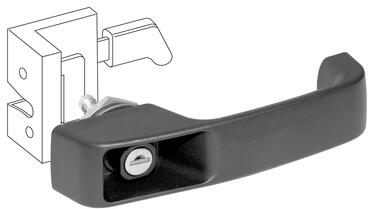 Locking handle with key number 610, with 1 (*) or 2 (**) key, black plastic