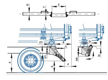 XLIFT-P721M/R BAE R58-03 relevable hydraulique pour benne basculante véhicule type G tube Ω acier Ø101 fixation latérale (2)