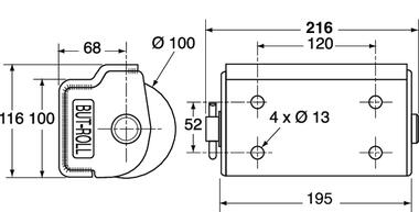 BUT-ROLL H2-80 Odbój poziomy z 2 rolkami 80 mm i cokołem stalowym cynkowanym (2)