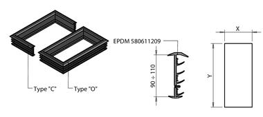 Vulcanised rubber gasket for complete door, panel width from 90 to 110 mm