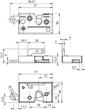 Cerradura de acero pasivado con níquel cincado, 2 actuadores (2)