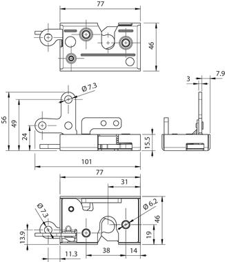 Cerradura de acero pasivado con níquel cincado, 3 actuadores (2)