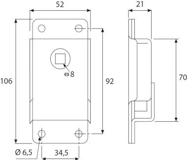 Zinc plated steel sliding door lock, without locking bar (2)