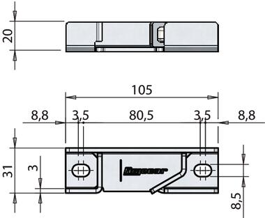 Cerradero derecho, 20 mm para fijación horizontal (2)