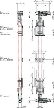 Kit crémone en applique  inox&plastique Ø22 ST4