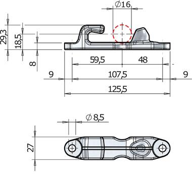 Gâche inox  D/G  FURGOCAR ST1 Ø16 (2)