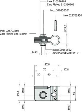 Lever mount kit Ø27 complete with fixing pins, bolt, washers & nut (2)