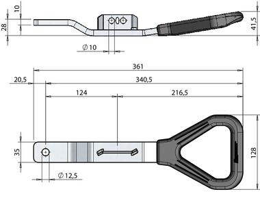 FURGOCAR ERGO Hebel LH/RH 35x10 mm mit Kunstoff ausgelegt, für Standard Haubenfalle (2)