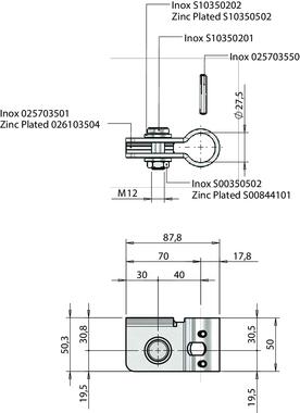 Lever mount kit Ø27 complete with fixing pins, bolt, washers & nut (2)