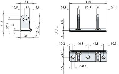 Cardine a base piana 28 mm - Fissaggio meccanico (2)