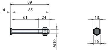 Sworzeń rotacyjny, nakrętka i przeciwnakrętka M10x85 (2)