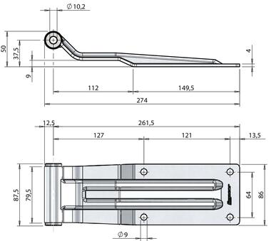 Stainless steel hinge with self-lubricating bushes, for max (2)