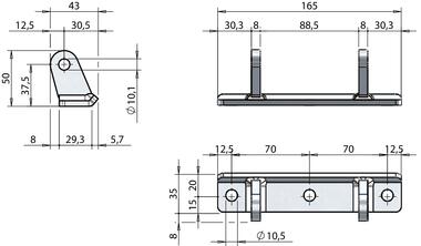 Scharnierbock mit flacher Grundplatte mit Offset-Laschen 30 mm (2)