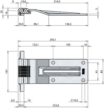 Zinc plated bold-on hinge, with stainless steel pins and central part (2)