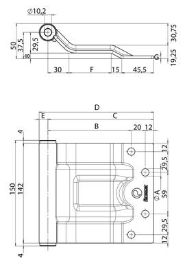 FURGOCAR HK Bisagra inox con anillos auto-lubrificantes, para panel de 40 - 120 mm (2)