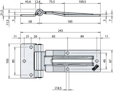 Charnière inox 185 mm démontable avec graisseur (2)