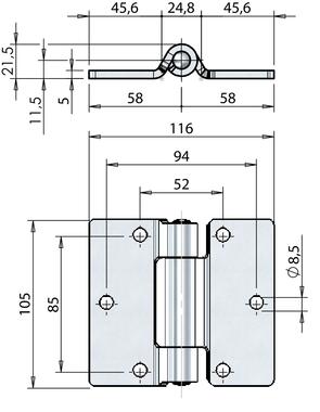 Charnière plane inox 105x116 mm (2)