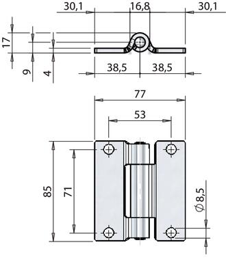 Charnière plane inox 77x85 mm (2)