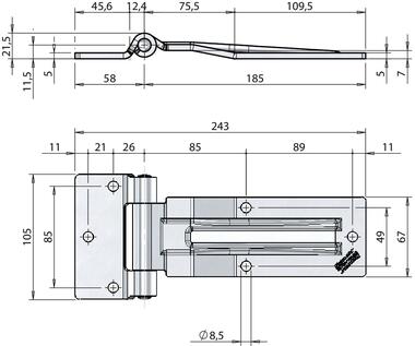 Charnière zinguée 243mm graisseur passage de joint (2)