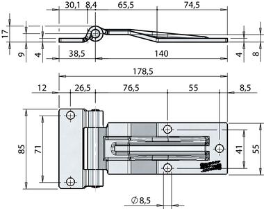 Zawias boczny do drzwi o średnich wymiarach z przelotem uszczelek  7 mm max (2)