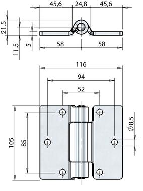 Heavy duty flat side door hinge for large doors (2)