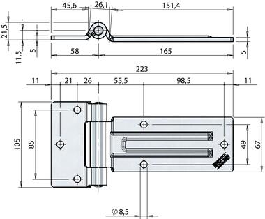 Charnière plane inox avec axe démontable 223 mm (2)