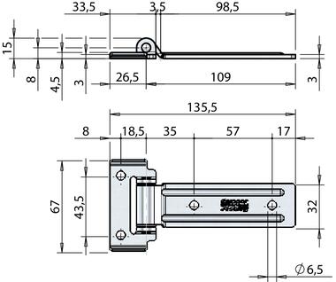 Charnière plane acier zingué et axe inox (2)