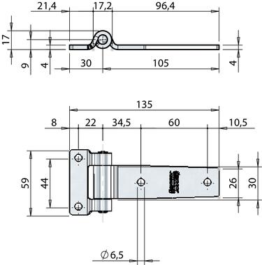 Charnière plane inox 135 mm (2)