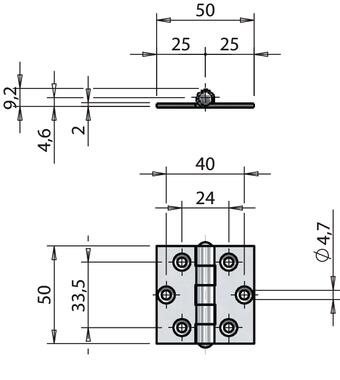 Scharnier gleichschenklig gerade, 50x50x2 mm für verschiedene Anwendungsbereiche (2)