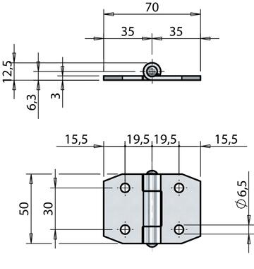 Charnière plane inox 50x70 mm (2)