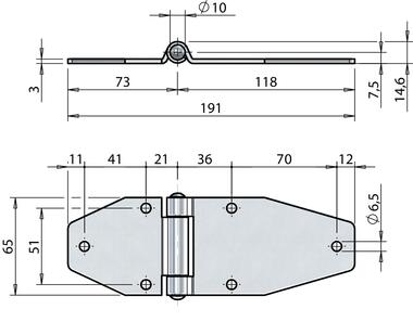 Bisagra plana, 65x190x3 mm para aplicaciones diversas (2)