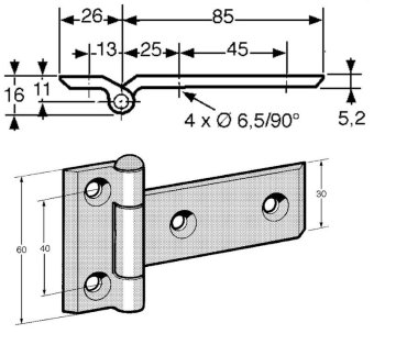 Charnière acier zingué longueur 111 mm (2)