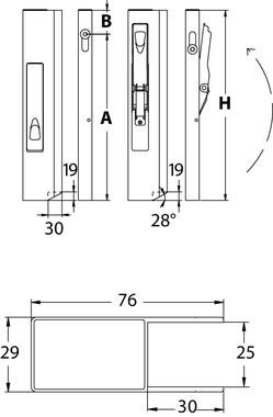 Dropside lock, horizontal pin, in anodized aluminium profile (2)