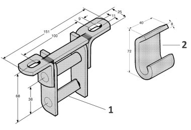 Charnière de ridelle à double articulation, complète (2)