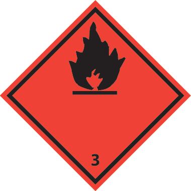 Aufklebesymbol 300 x 300 mm FEUERGEFAHR, FLÜSSIGKEIT oder ENTZÜNDBARES GAS