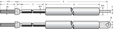 Gas spring with threaded end filting