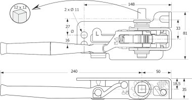 Planenspanner, 12 x 12, mit Ratsche, Stärke 35 mm, Stahl, feuerverzinkt/Dacromet (2)