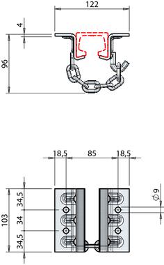 Placas inox para fijación de la corredera y del perfil curvado con cadena (2)