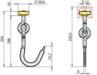 Stainless steel flat type, straight hook Ø 12 (2)