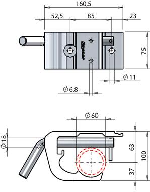 Soporte para tubo Ø60 con cerrojo a 45° (2)