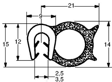 Draught Excluder, Bulb: black closed cell EPDM