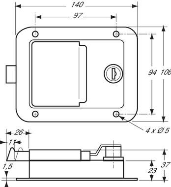 Paddle handle, locking, zinc plated steel bolt (2)