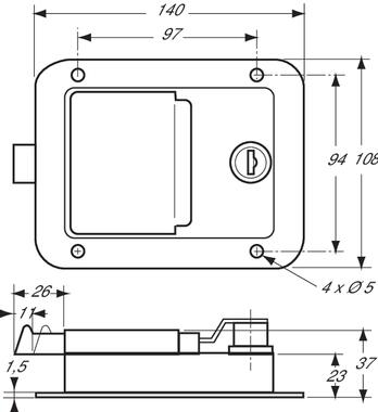 Cerradura de maletero, acero inox, con llave, pestillo en aluminio (2)