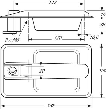 Locking handle, black epoxy aluminium dish (2)