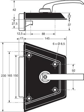 Complete lock, with KTL coating, handle in zamak alloy and cover in plastic (2)