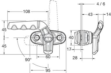 Maniglia in plastica nera, 1/4 di giro, completa (2)