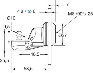 Gasfeder-Halterung zylindrisch aus schwarzem glasfederverstärktem Polyamid (2)