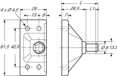 Offset plastic bracket for gas spring (2)